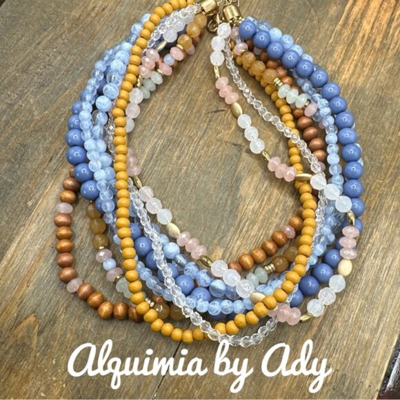 Overlap layered statement colorful necklace